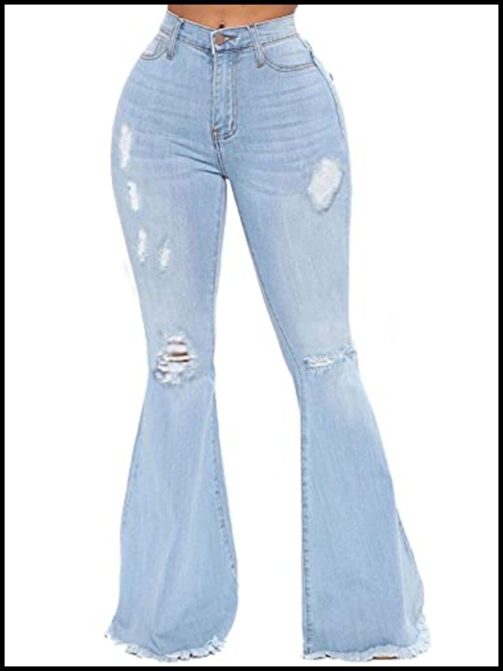 High Waisted Bell Bottom Jeans Ripped Distressed Flare Denim Pants
